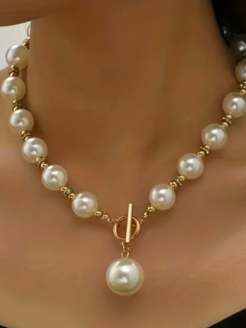 Classic faux white Pearl Drop studded Necklace and Earring Set - Picture 3 of 8
